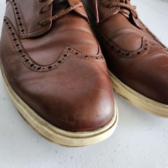 COLE HAAN Grand Wingtip Oxford Shoes Mens 10 British Tan Brown C36939 - Picture 5 of 14